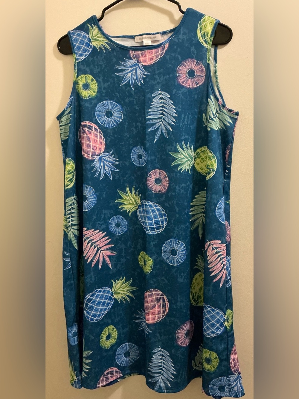 Woman’s Blue Pineapple Themed Sleeveless Dress